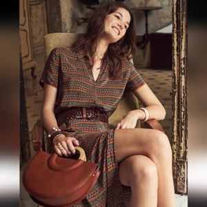 Sezane Silk Romane Dress Short Sleeves